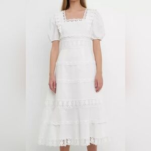 Women's Endless Rose Multi Lace Linen Maxi Dress, Size L, NWT, White